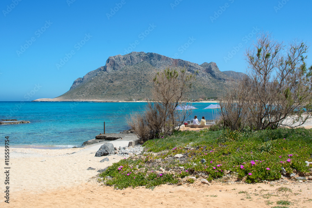 Beautiful tropical beach with turquoise water at Stavros beach. Crete island, Greece. Beautiful tropical beach with turquoise water at Stavros beach. Crete island, Greece.