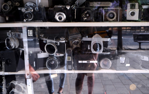 Old cameras on storefront