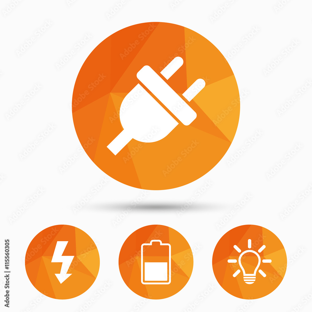 Electric plug sign. Light lamp and battery half. Electric plug sign. Light lamp and battery half.