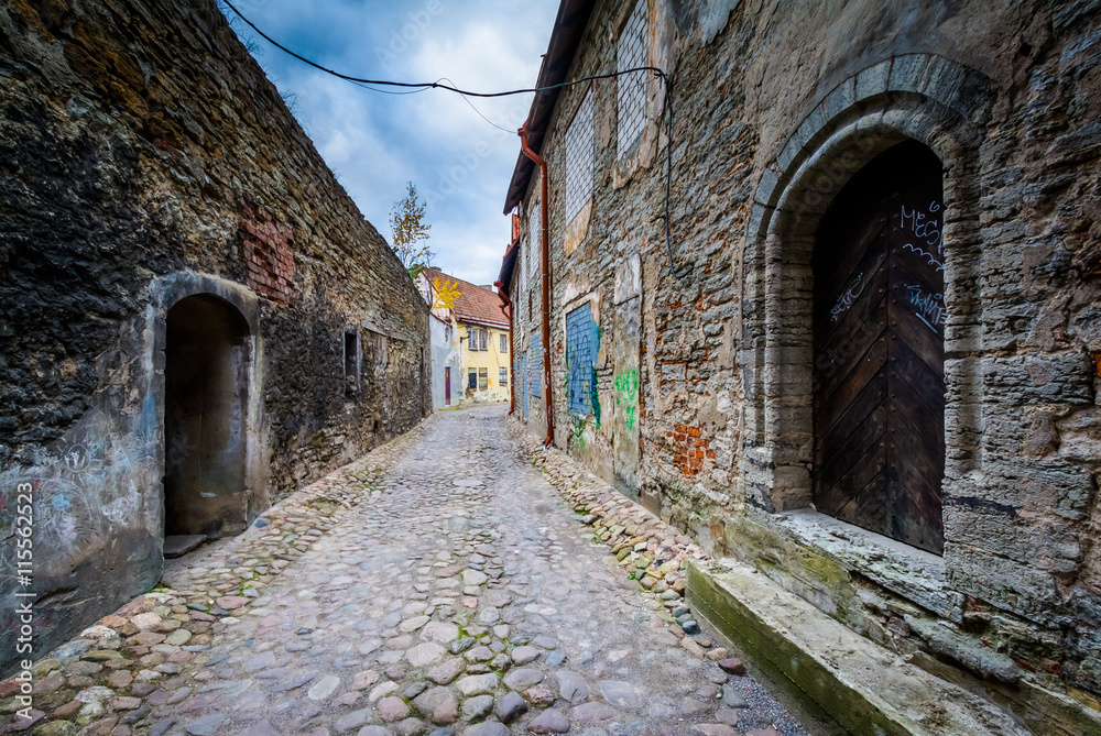 Aida, a narrow cobblestone street in the Old Town, Tallinn, Esto Aida, a narrow cobblestone street in the Old Town, Tallinn, Esto