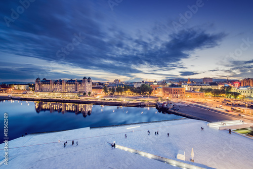 Norway, Oslo, Bjorvika, Operahuset at sunset photo