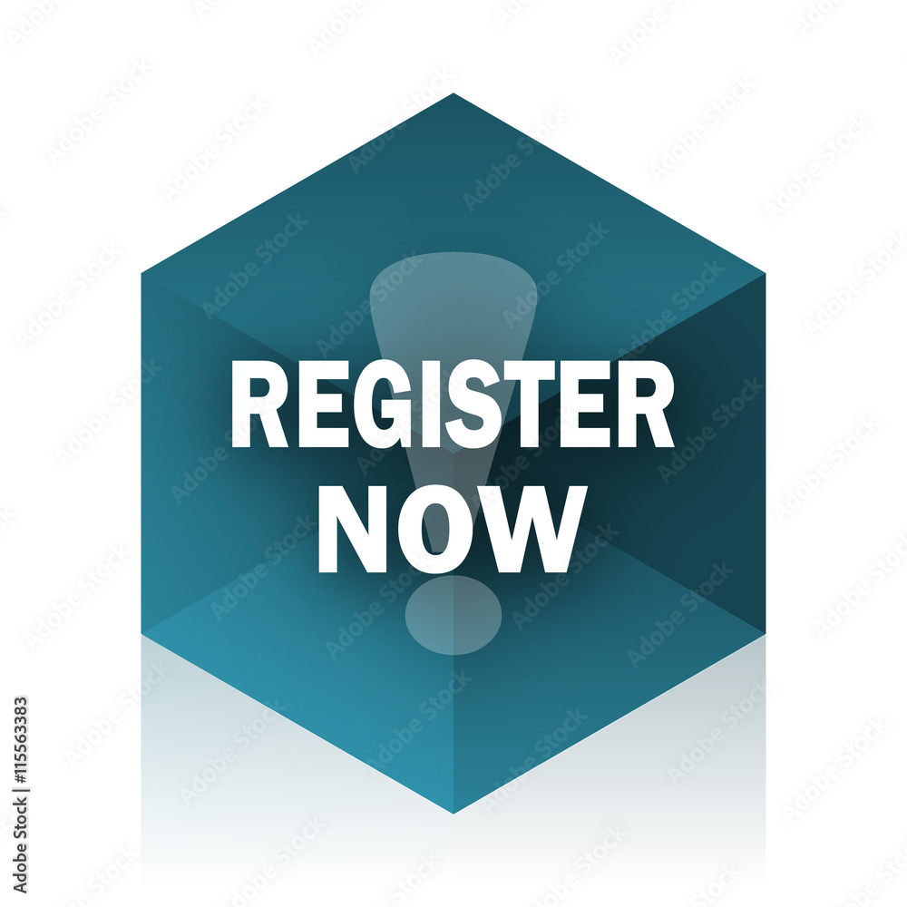 register now blue cube icon, modern design web element register now blue cube icon, modern design web element