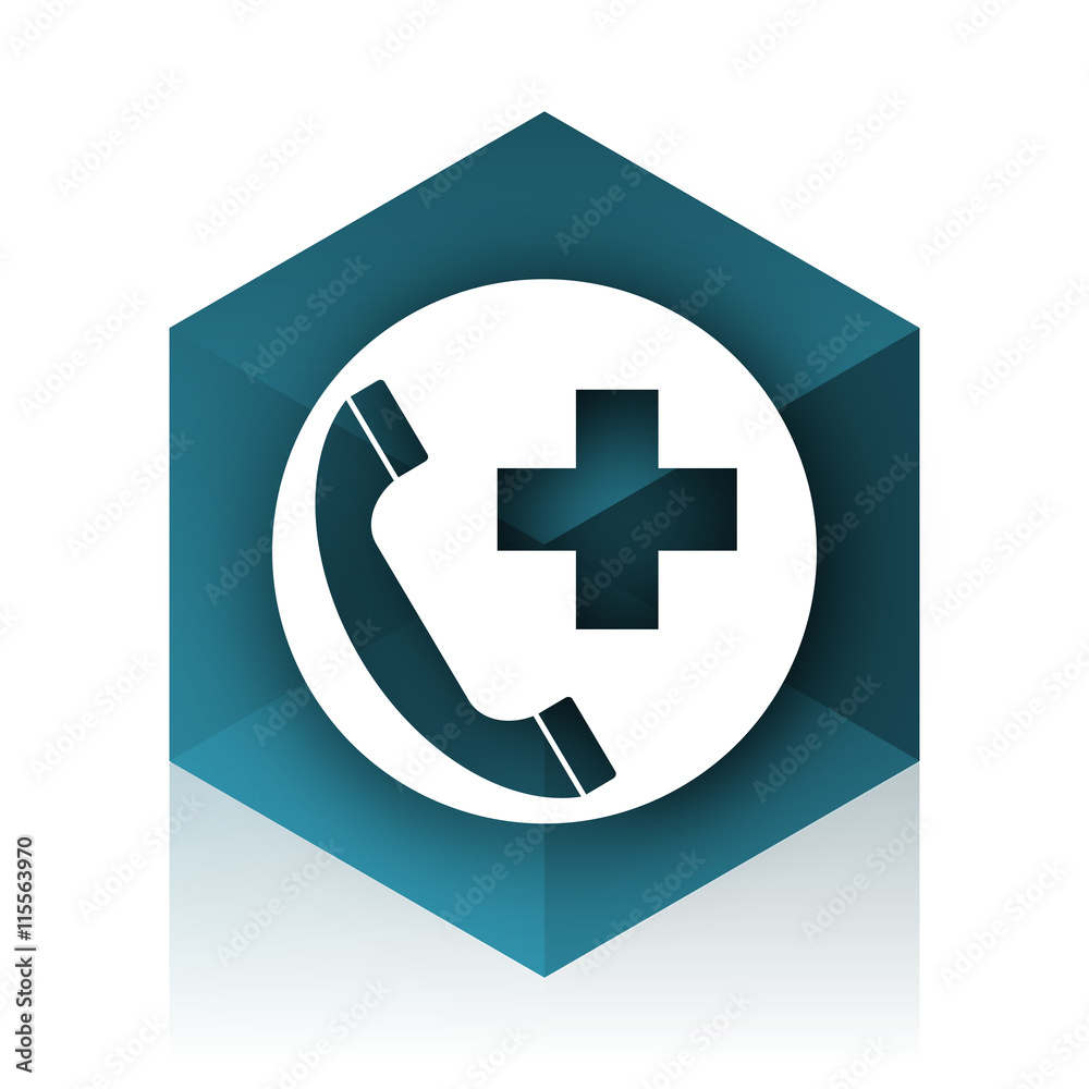 emergency call blue cube icon, modern design web element