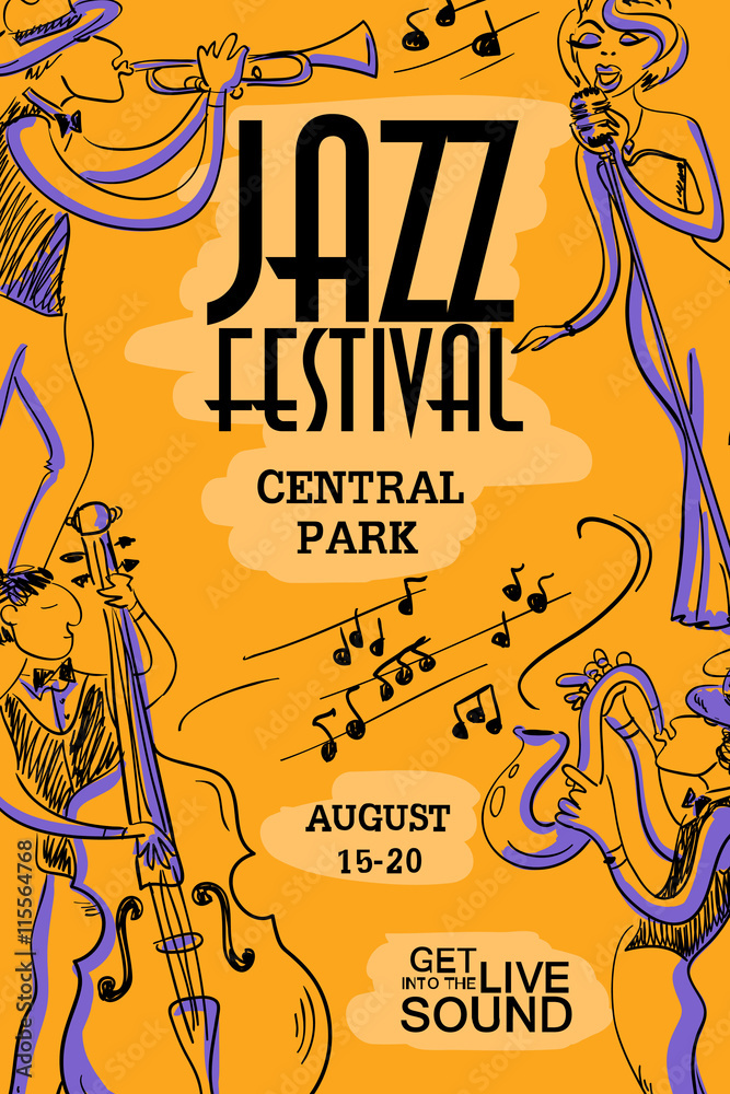 Fototapeta premium Colorful Musical Poster With Jazz Musicians.