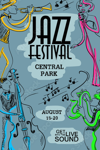 Colorful Musical Poster With Jazz Musicians.