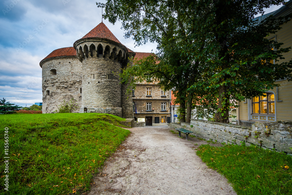 Historic city walls and buildings in the Old Town,  Tallinn, Est