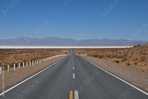 straight road towards salinas grandes high up in the andes, Jujuy, Salta, Argentina