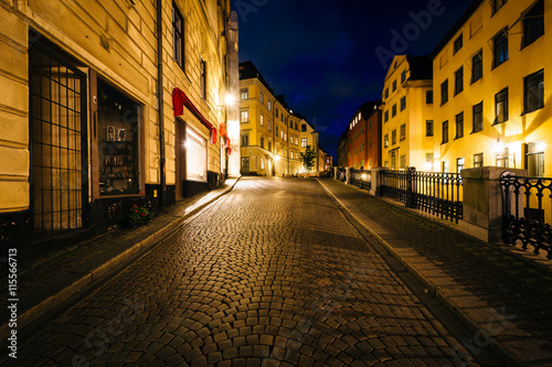 Södra Benickebrinken at night, in Galma Stan, Stockholm, Sweden © jonbilous
