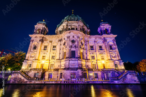 The Berlin Cathedral and the Spree at night, in Berlin, Germany.