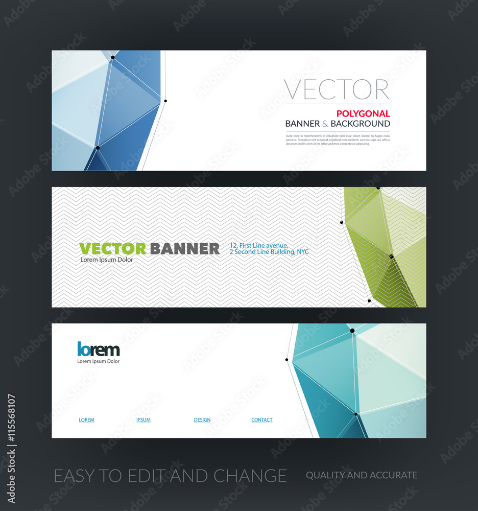 Vector set of modern website banners with polygonal background w