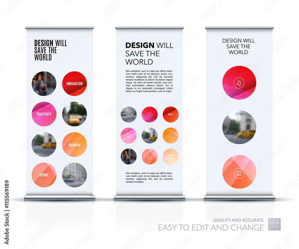 © Diamond Graphics - Vector set of modern Roll Up Banner Stand Design with rounds cir © Diamond Graphics - Vector set of modern Roll Up Banner Stand Design with rounds cir