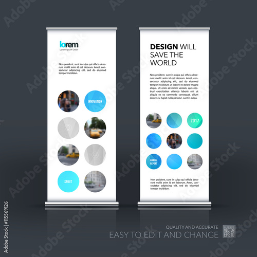 Vector set of modern Roll Up Banner Stand Design with rounds cir