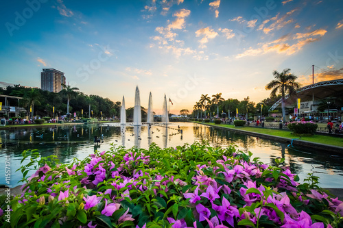 Flowers and fountains at sunset at Rizal Park, in Ermita, Manila photo