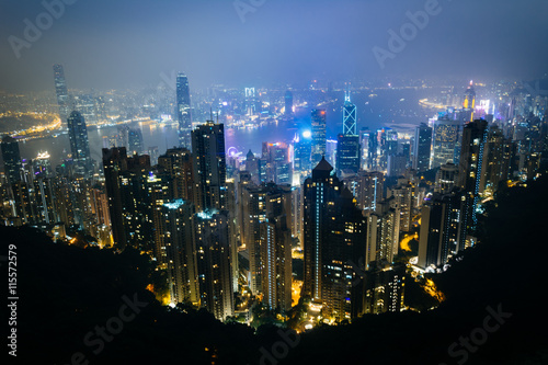 Wallpaper Mural Hazy view from Victoria Peak at night, in Hong Kong, Hong Kong. Torontodigital.ca