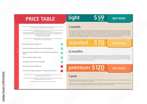 Web Pricing Table Design For Business. Vector Illustration