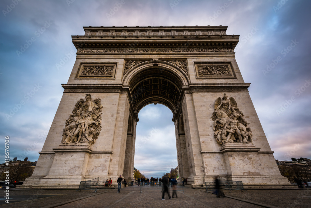 The Arc de Triomphe, in Paris, France.