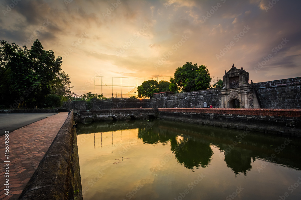 The moat at Fort Santiago at sunset, in Intramuros, Manila, The
