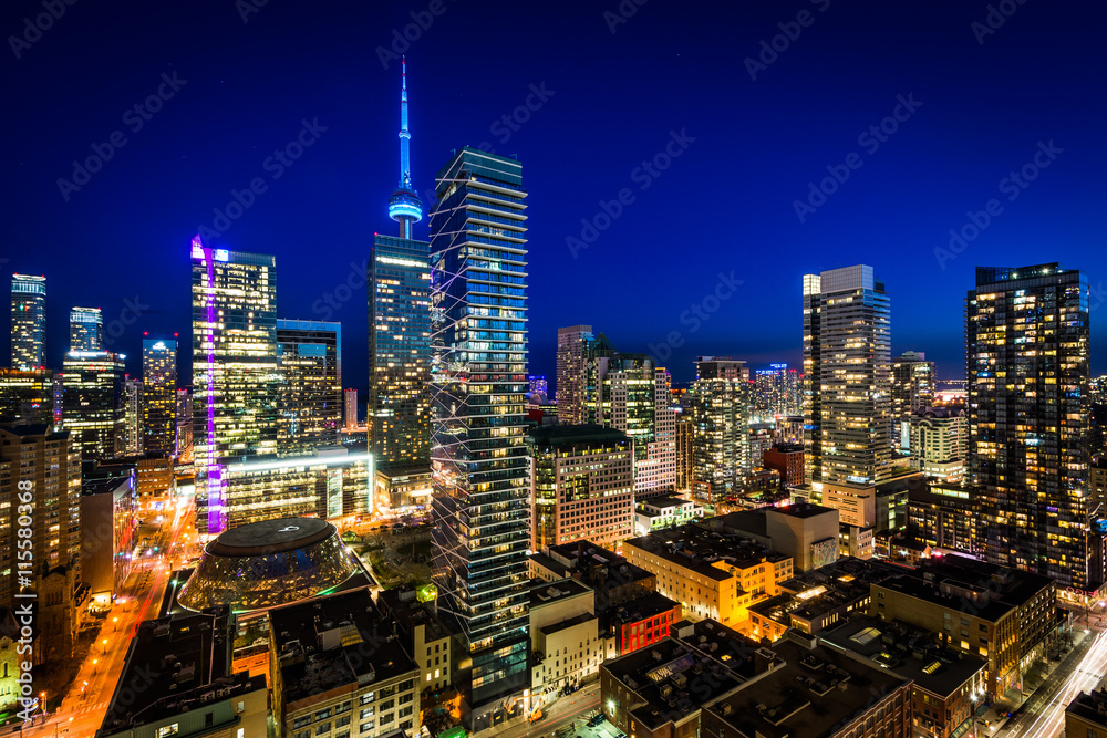 View of modern buildings at twilight in downtown Toronto, Ontari