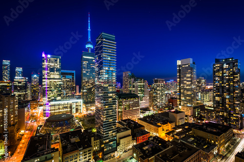 View of modern buildings at twilight in downtown Toronto, Ontari