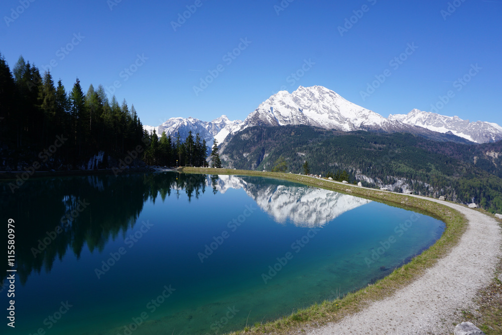 Clear water lake with snow mountain background