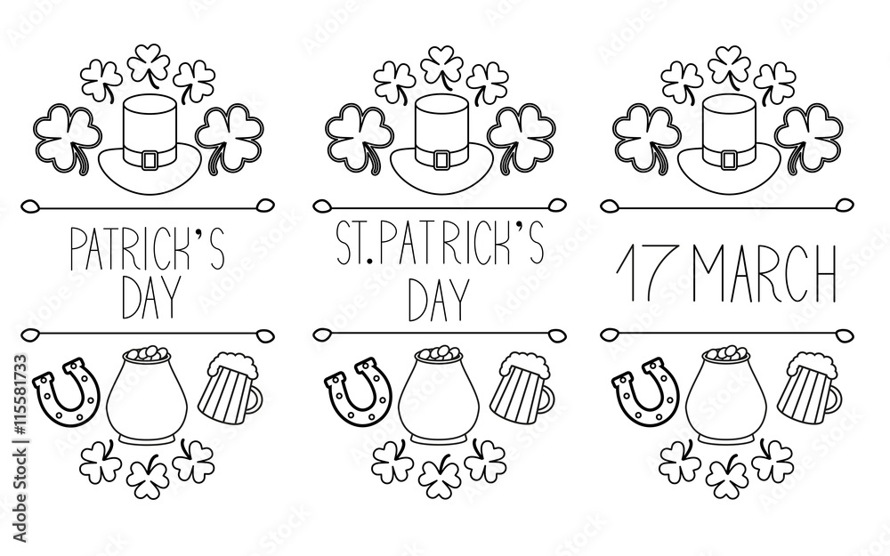 Set of St.Patrick's Day elements. Hand drawn collection of icons. symbols on white background for your design