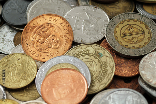 foreign coins close up