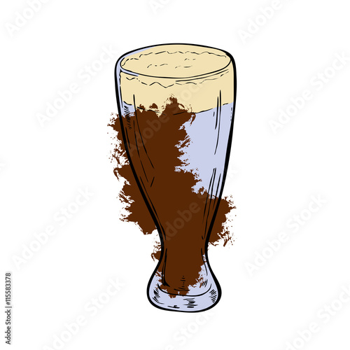 Glass of dark beer on white background. Hand drawn vector illustration.