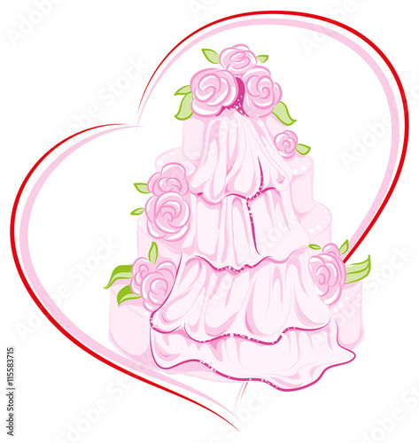 Wedding cake with flowers and veil