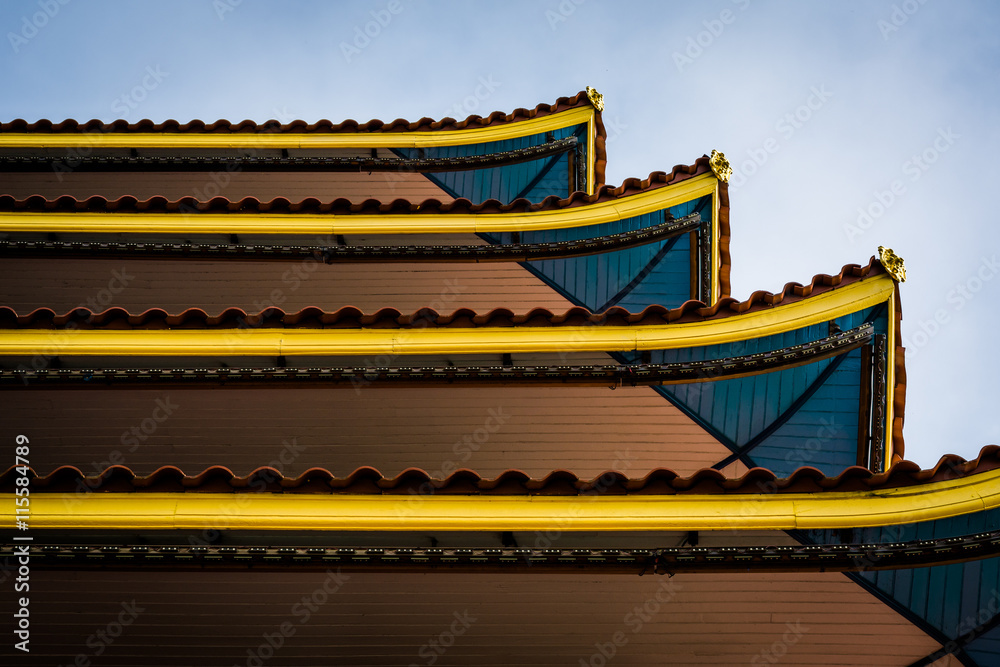 Architectural details of the Pagoda on Skyline Drive, in Reading