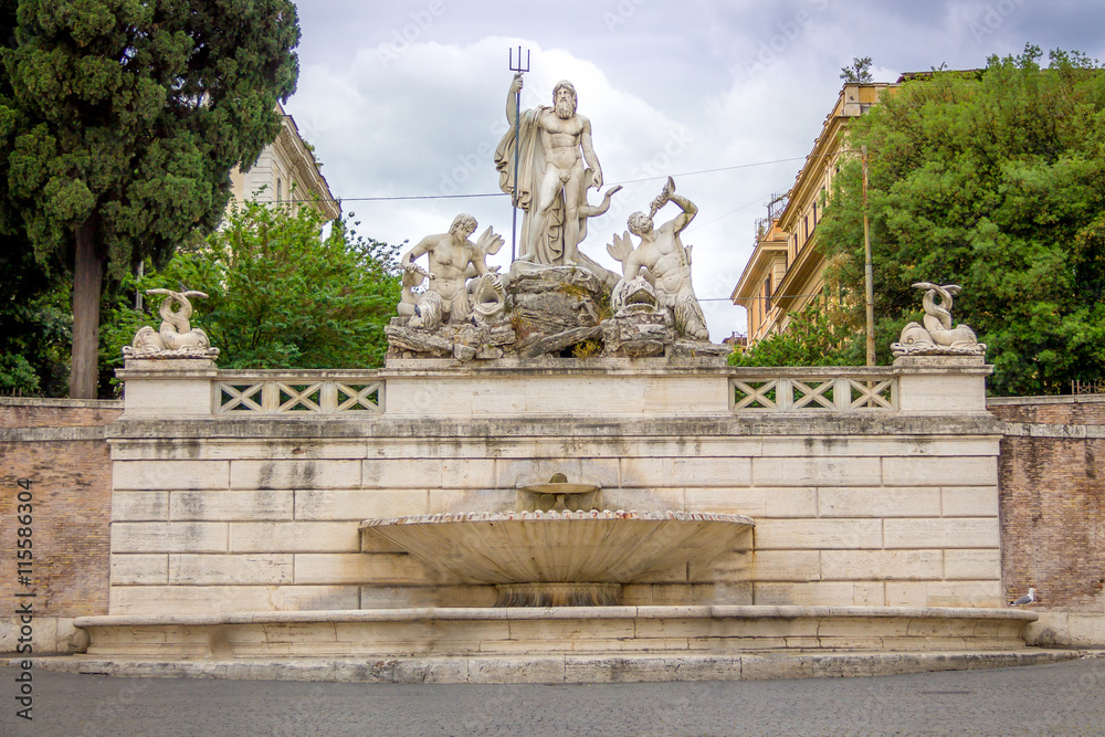 Fountain of Neptune in Piazza del Popolo - Rome, Italy