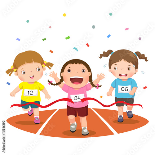 Vector illustration of girls on a race track on a white backgrou