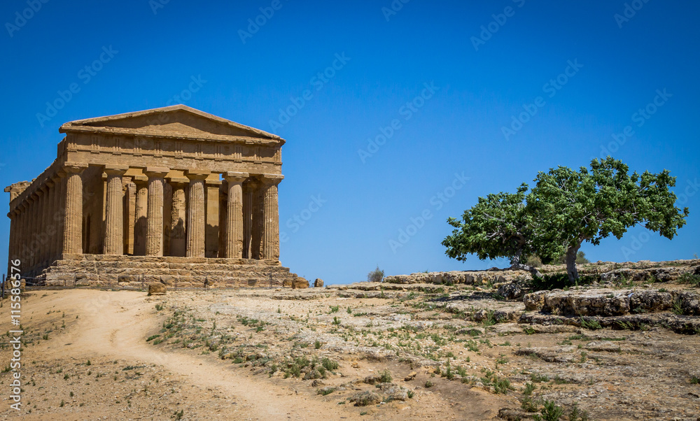 Greek ruins of Concordia Temple in the Valley of Temples - Agrigento, Sicily, Italy