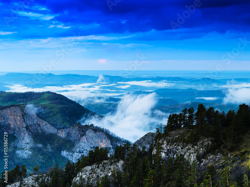 Horizontal vivid view from mountain dramatic landscape backgroun © spacedrone808