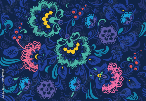 Traditional Russian vector seamless pattern in khokhloma style