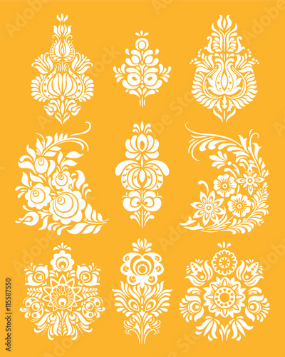 Vector set of flowers and floral composition in Russian Style