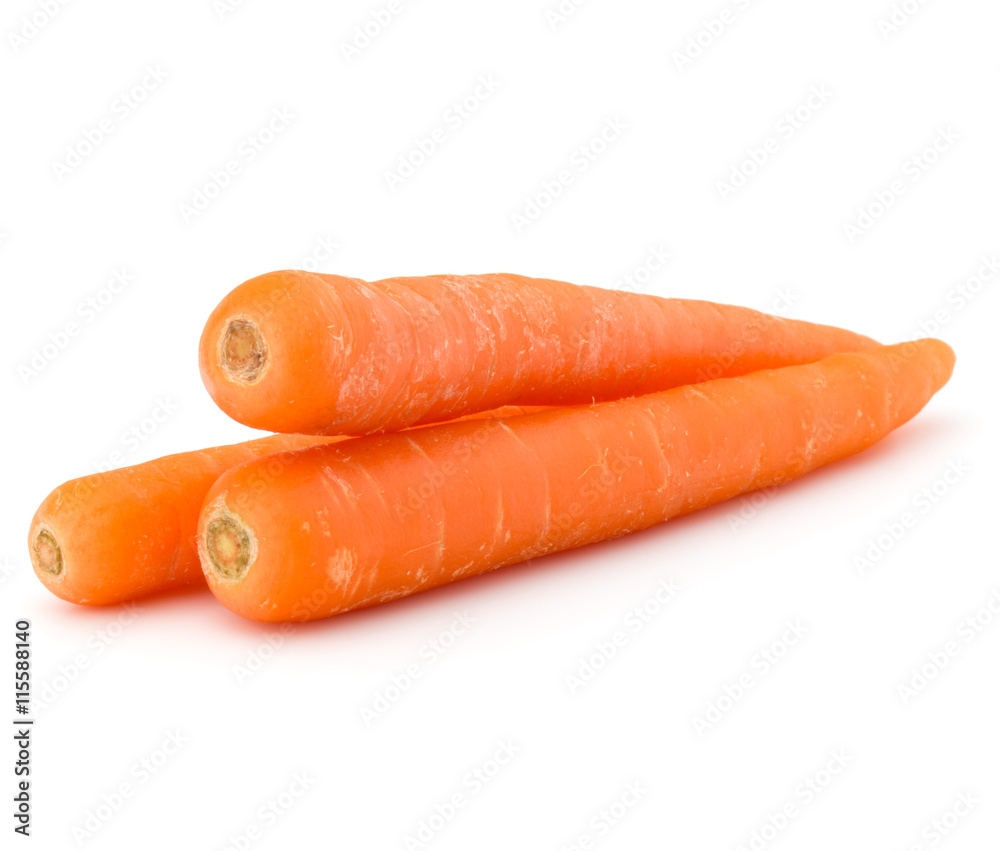 Sweet raw carrot tuber isolated on white background cutout Sweet raw carrot tuber isolated on white background cutout