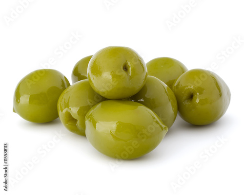 Green olives fruits isolated on white background cutout