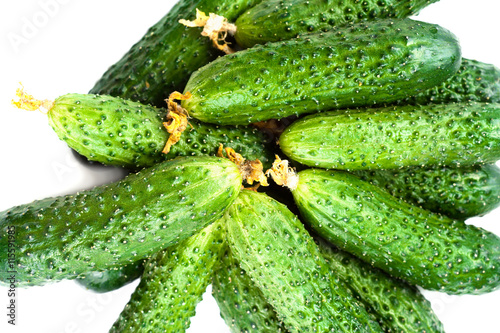 ..Heap of Fresh Cucumber isolated over white background close up