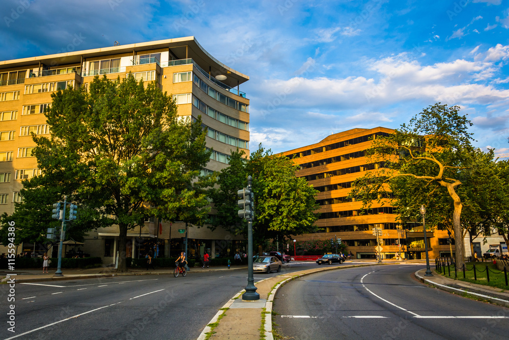 Evening light on buildings at Dupont Circle, in Washington, DC.