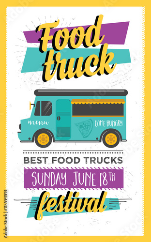 Food truck party invitation. Food menu template design. Food flyer.