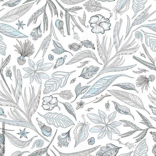 Creative Vector Pattern with Tropical Plants in Pastel Colors