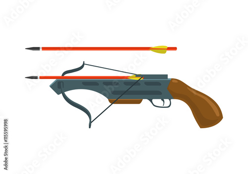 Crossbow with arrow. Arbalest vector illustration isolated on white background