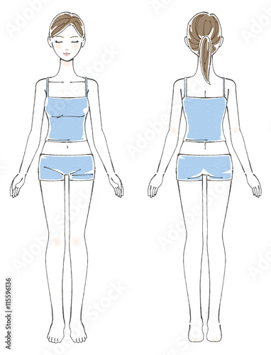 若い女性の全身 正面背面