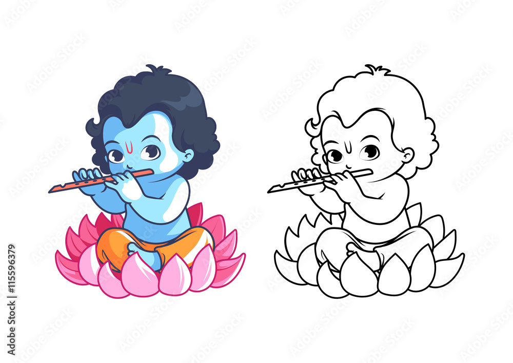 Little cartoon Krishna with flute. Stock Vector | Adobe Stock Little cartoon Krishna with flute. Stock Vector | Adobe Stock