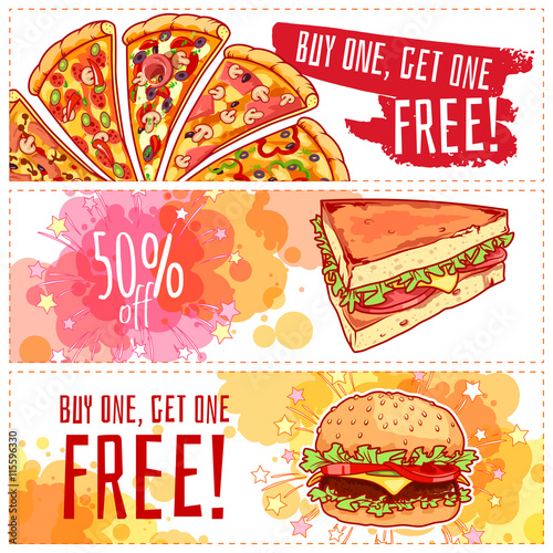 Three horizontal banners for fast food.