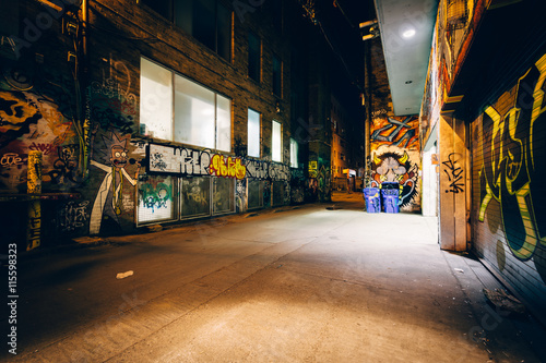 Graffiti Alley at night  in the Fashion District of Toronto  Ont