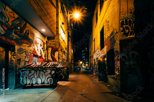 Canvas Print Graffiti Alley at night, in the Fashion District of Toronto, Ont