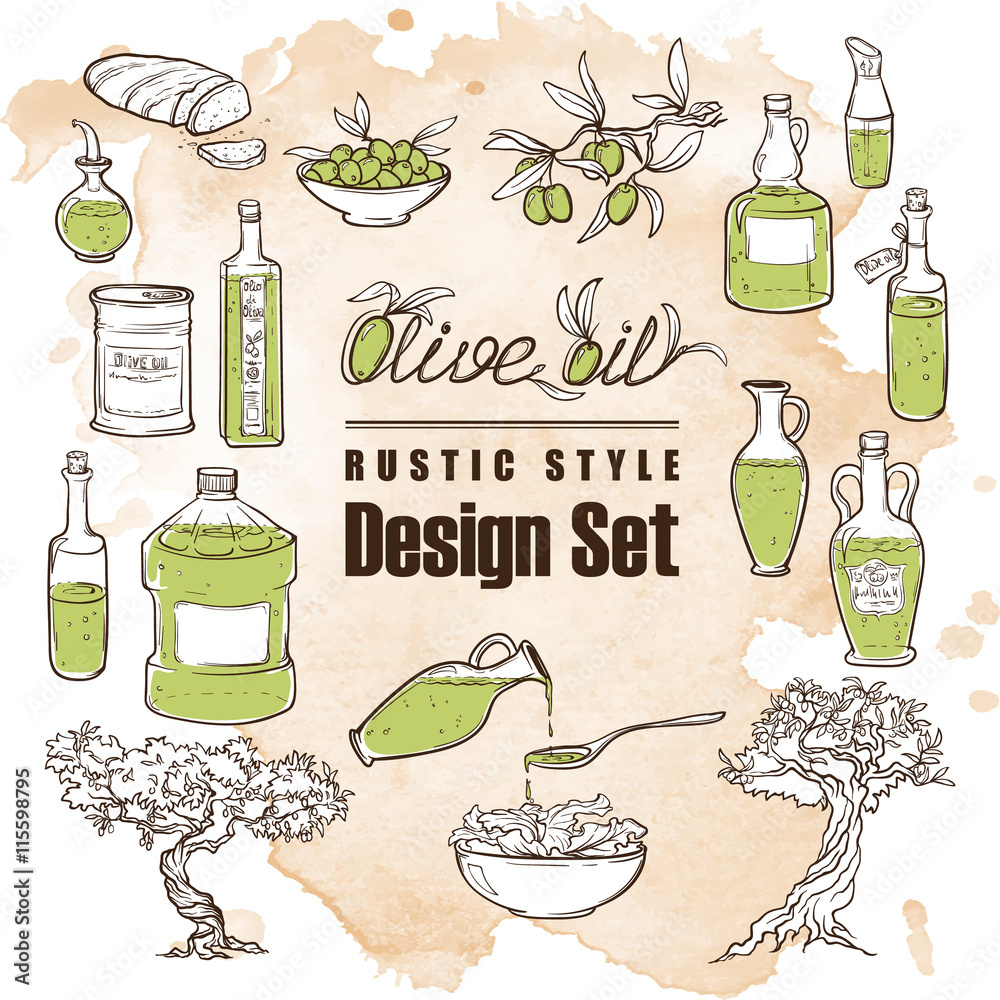 Vintage olive set. Grunge background Adobe Stock
