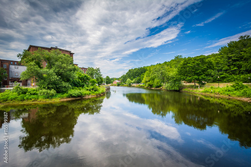 Historic brick buildings and the Cocheco River, in Dover, New Ha