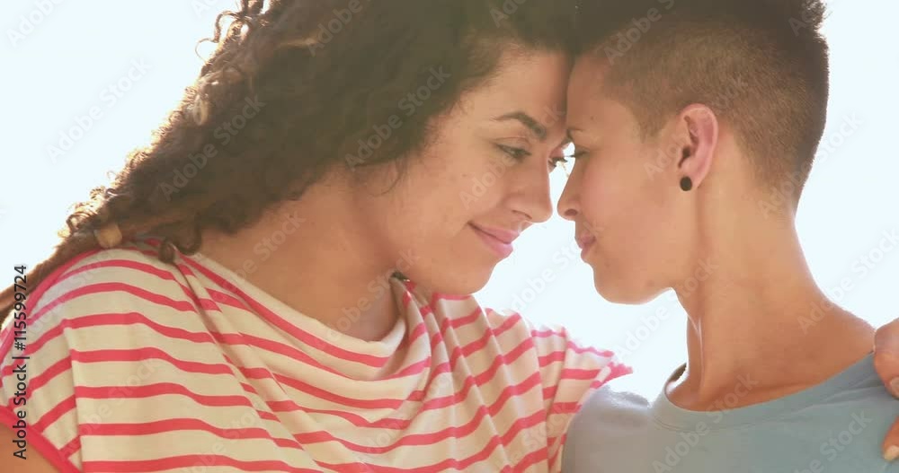 Lovely lesbian couple head to head outside Lovely lesbian couple head to head outside